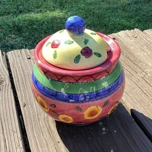 Sango The Sweet Shoppe Ceramic Sugar Bowl with Lid‎ Hand Painted Floral Design